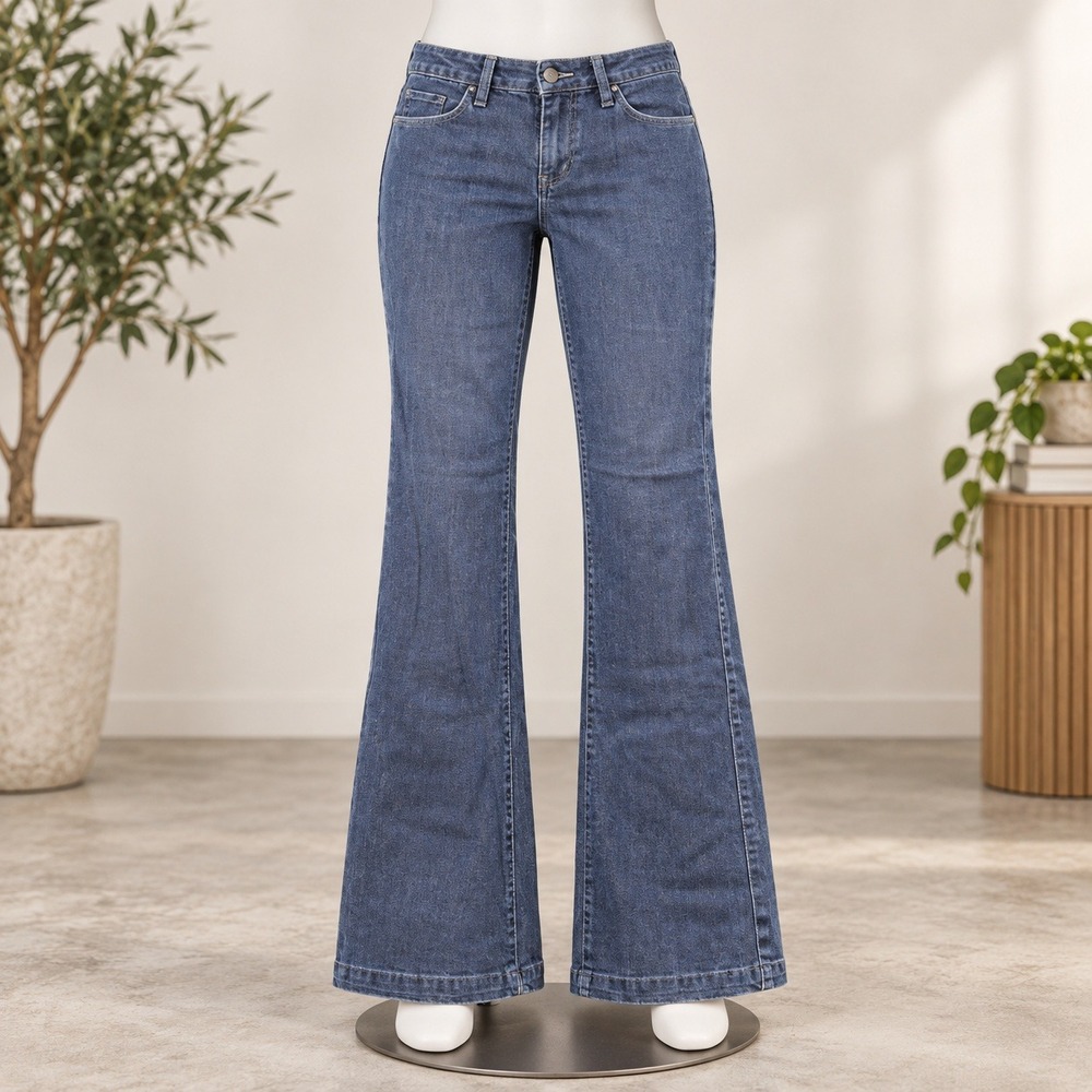 Levis The Original Jean Flare Denim Jeans Women 35x32 Dark Wash Flap Pocket